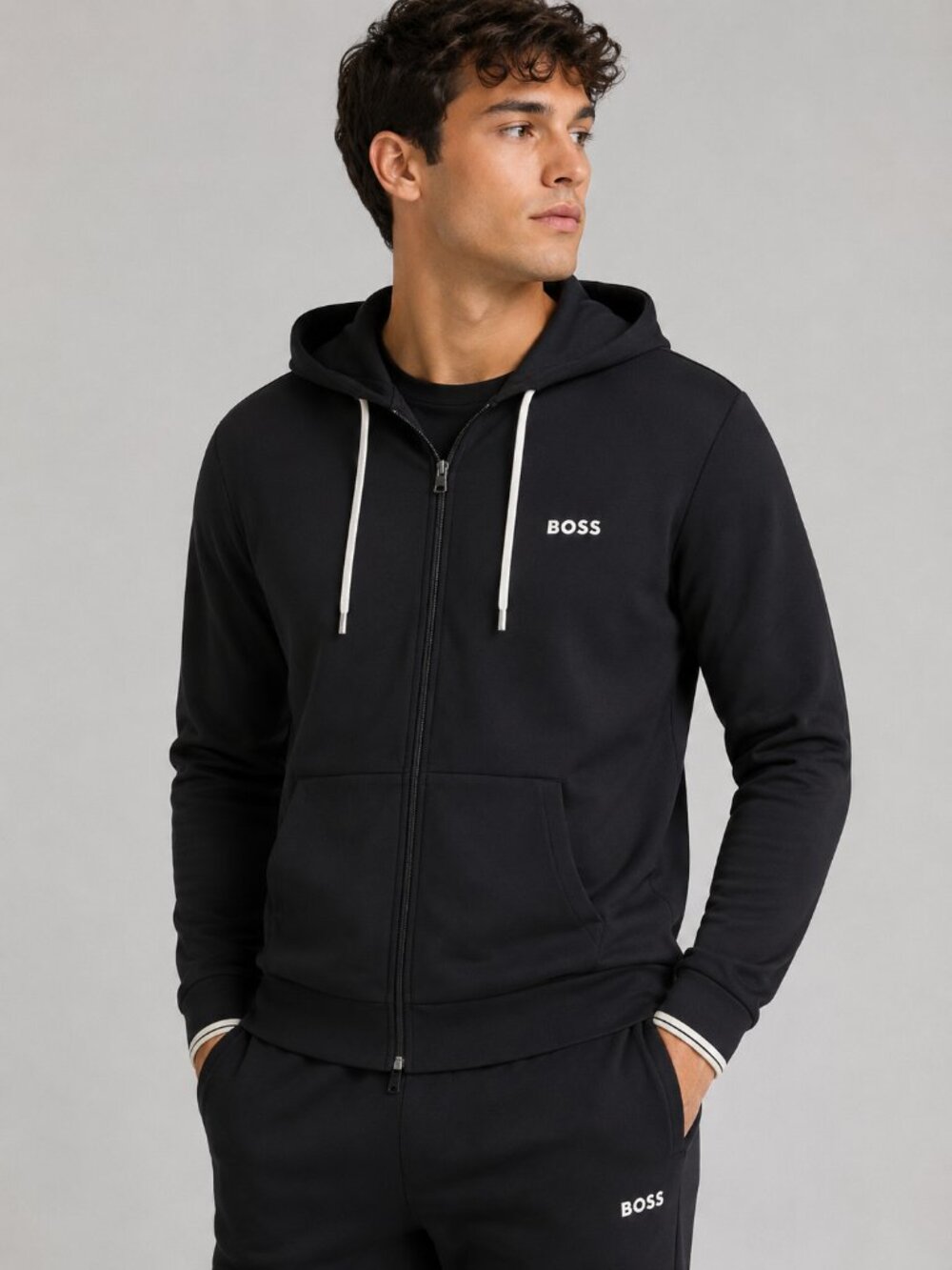 HUGO BOSS Full Zip Hoodie XL Black Logo Hooded Sweatshirt NWT $228 Retail